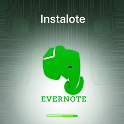 A creative and visually engaging thumbnail representing the installation process of Evernote, featuring the iconic green elephant logo prominently