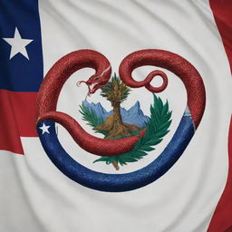 A creatively designed Texas state flag with a majestic serpent incorporated into its design. The snake adds a dynamic and bold touch to the flag's traditional red, white, and blue.