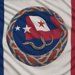 A creatively designed Texas state flag with a majestic serpent incorporated into its design. The snake adds a dynamic and bold touch to the flag's traditional red, white, and blue.