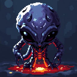 A pixelated dark and slimy alien creature, with eerie and mysterious features