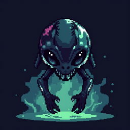 A pixelated dark and slimy alien creature, with eerie and mysterious features