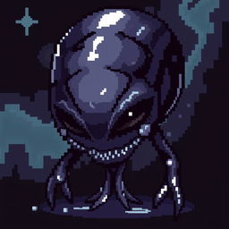 A pixelated dark and slimy alien creature, with eerie and mysterious features