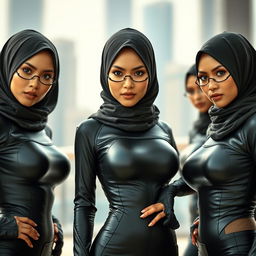 A group of stunning Malaysian women wearing hijabs, displaying remarkable beauty and allure