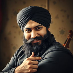 A captivating portrait of Sidhu Moose Wala, the famous Punjabi singer and songwriter, depicted in a dynamic and powerful pose