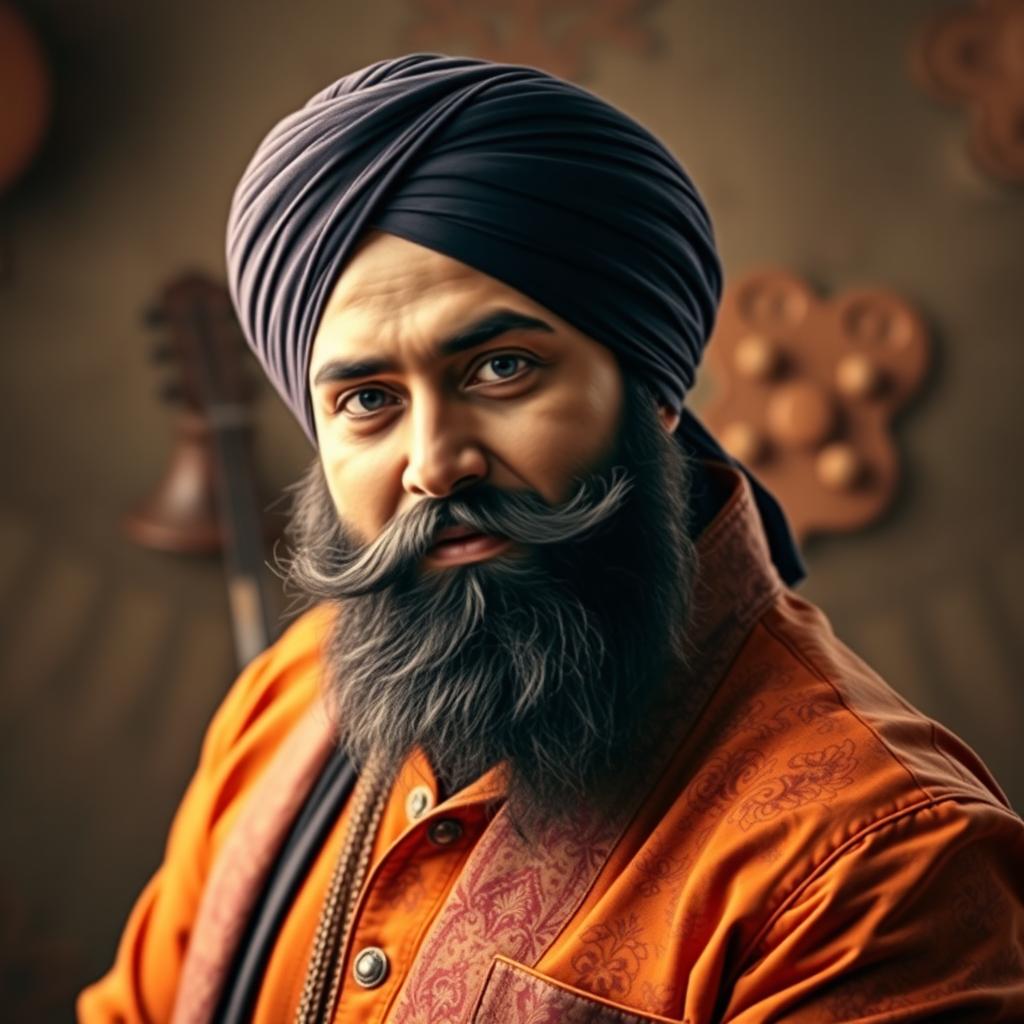 A captivating portrait of Sidhu Moose Wala, the famous Punjabi singer and songwriter, depicted in a dynamic and powerful pose