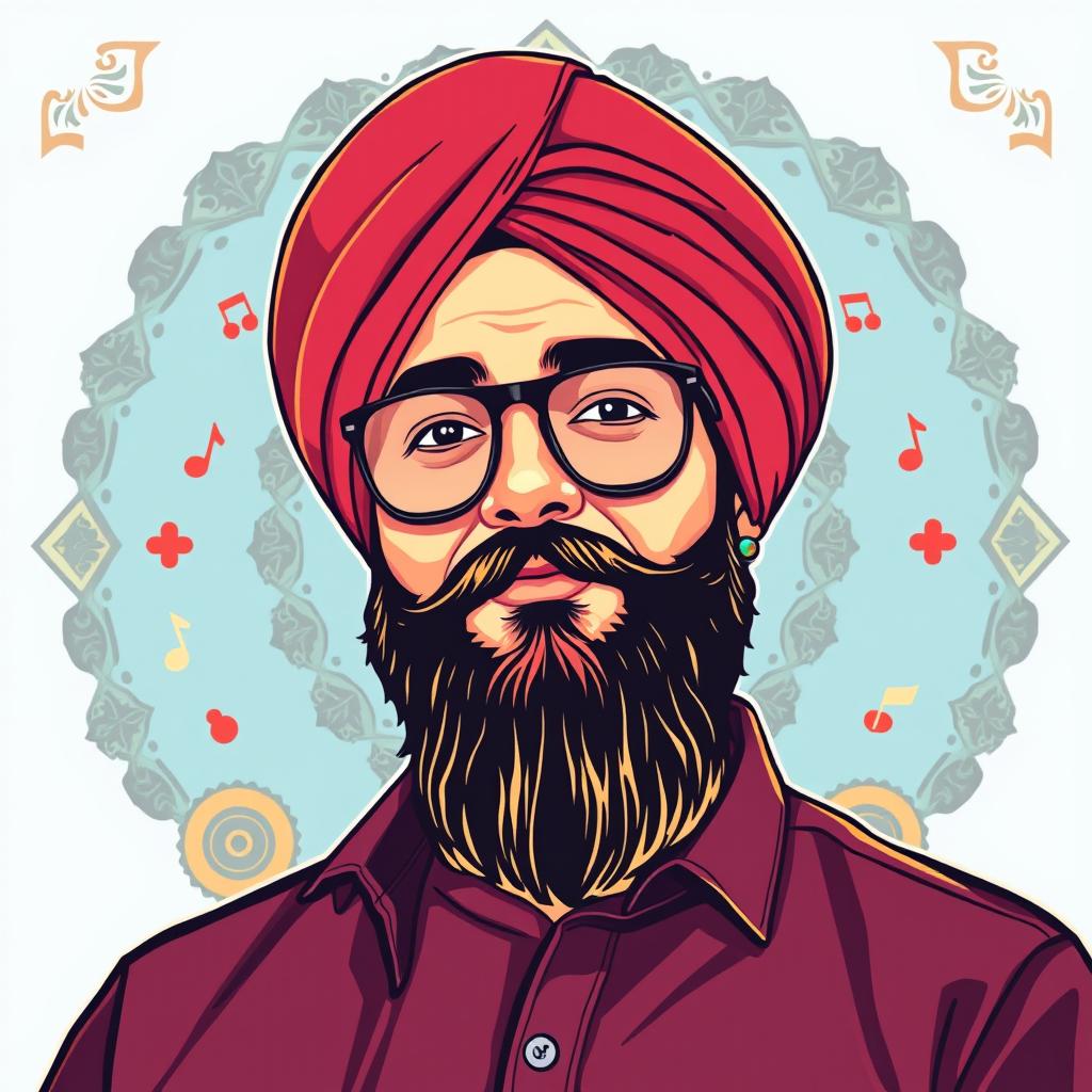 Vector art of Sidhu Moose Wala, the renowned Punjabi singer and songwriter, depicted in a stylish and vibrant illustration