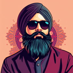 Vector art of Sidhu Moose Wala, the renowned Punjabi singer and songwriter, depicted in a stylish and vibrant illustration