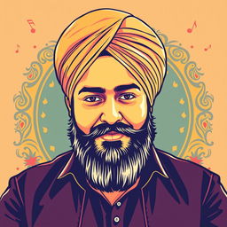 Vector art of Sidhu Moose Wala, the renowned Punjabi singer and songwriter, depicted in a stylish and vibrant illustration