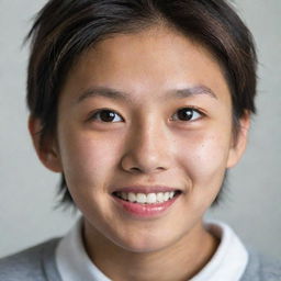 A portrait of a young Asian teenager with expressive features, radiating youthful energy.