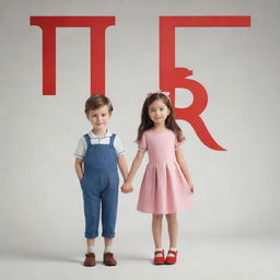 A boy and a girl in love. The boy's outfit is stylized to resemble the letter 'I' and the girl's outfit shapes the letter 'R'