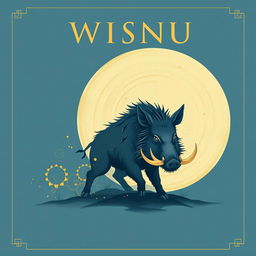 Create a simple yet captivating cover design for the manuscript about the god Wisnu who incarnated as a wild boar