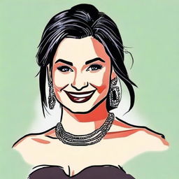 Draw a portrait of Demi Lovato in her trademark style with extravagant accessories and a confident smile