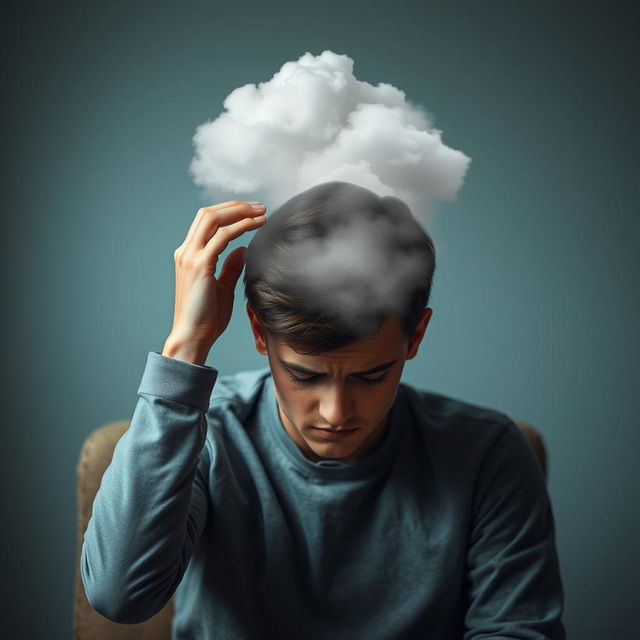 A young man sitting on a chair, his face showing signs of struggle with depression and anxiety