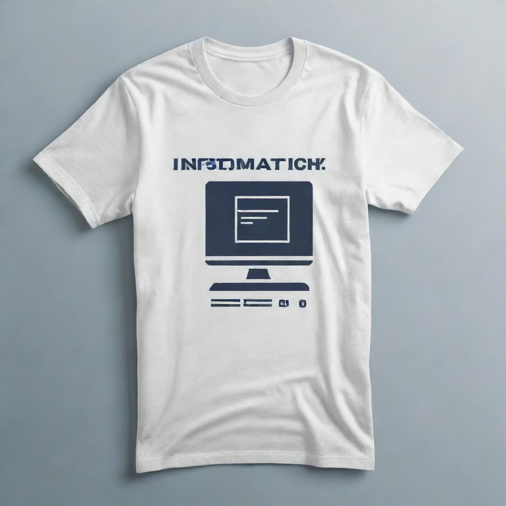 Create a simple, clean design for an information technology themed t-shirt. Include minimalistic elements such as a stylized laptop icon and the words 'Information Technology' in a plain, modern font.