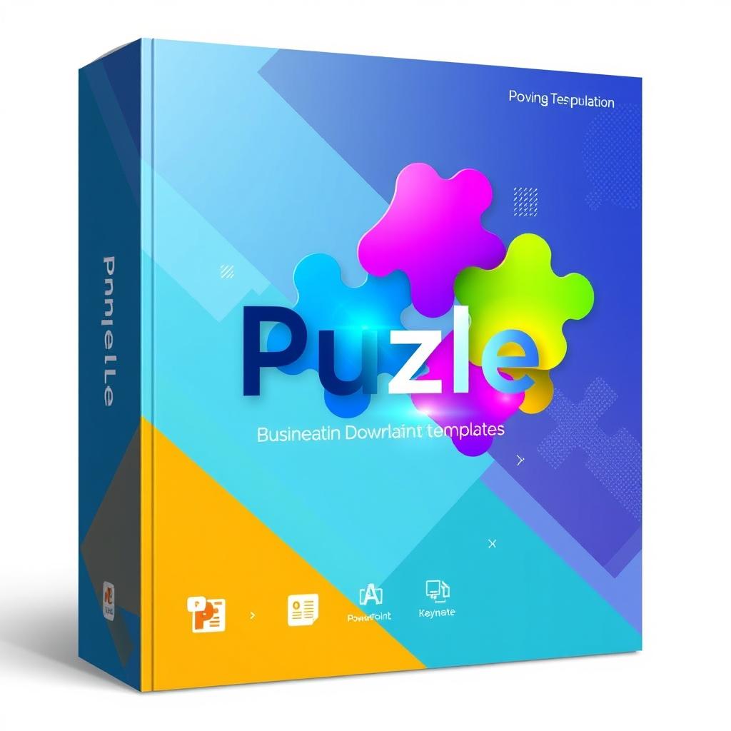 A vibrant and dynamic cover for a PowerPoint template product named 'Puzle'