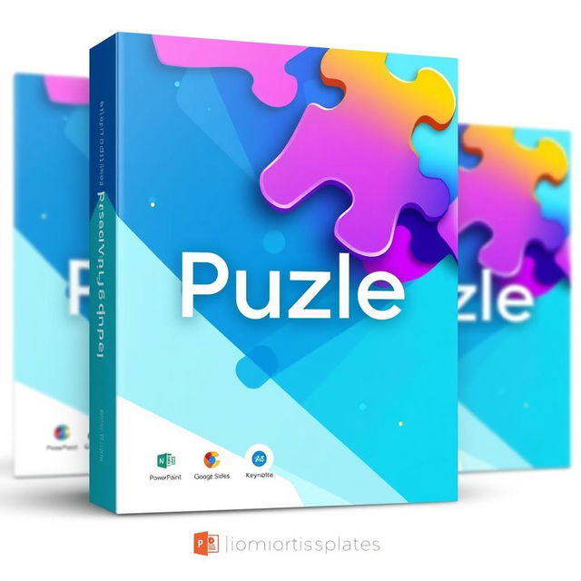 A vibrant and dynamic cover for a PowerPoint template product named 'Puzle'