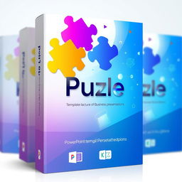 A vibrant and dynamic cover for a PowerPoint template product named 'Puzle'