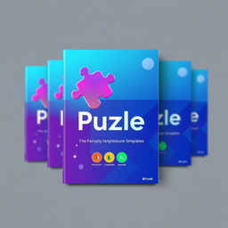 A vibrant and dynamic cover for a PowerPoint template product named 'Puzle'