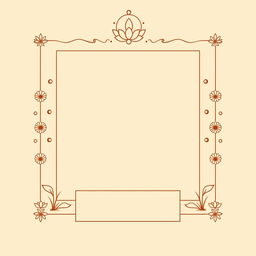 Design a simple yet elegant square border inspired by Hindu mythology, incorporating subtle motifs like lotus flowers, gentle wave patterns, and small celestial symbols to maintain a spiritual touch