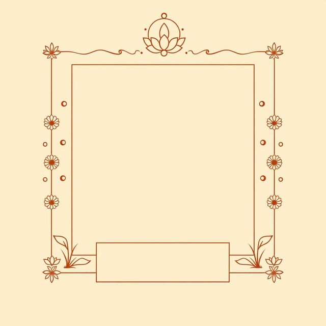 Design a simple yet elegant square border inspired by Hindu mythology, incorporating subtle motifs like lotus flowers, gentle wave patterns, and small celestial symbols to maintain a spiritual touch