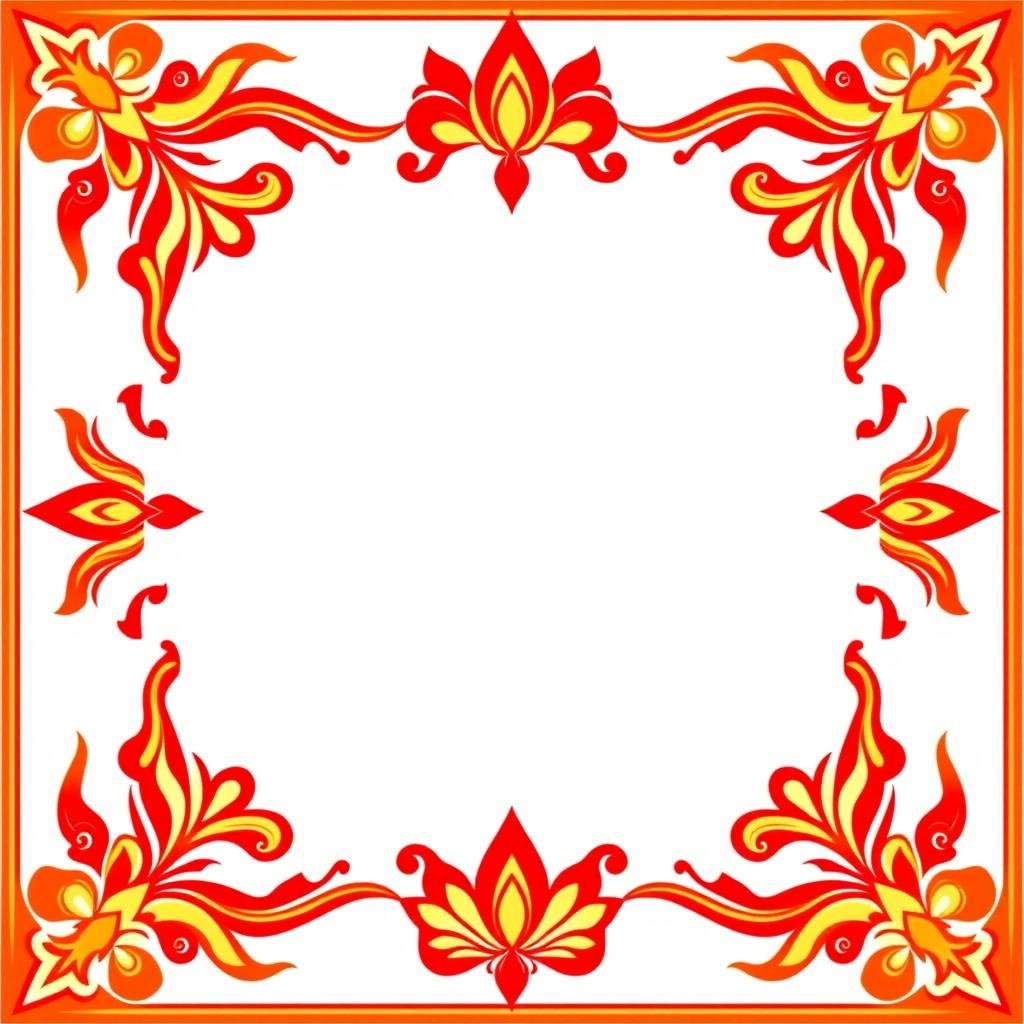 Create a square border with vibrant fiery red colors inspired by Hindu mythology