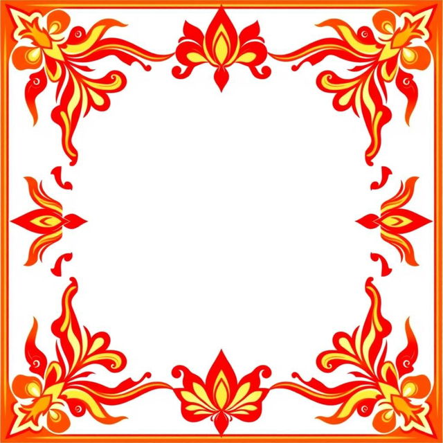 Create a square border with vibrant fiery red colors inspired by Hindu mythology