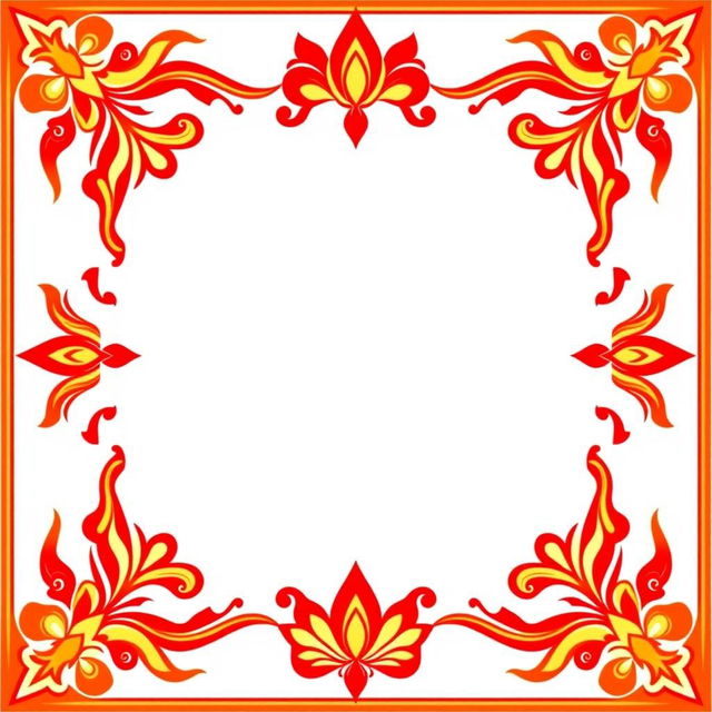 Create a square border with vibrant fiery red colors inspired by Hindu mythology