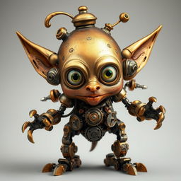 A detailed depiction of an autognome goblin, blending mechanical and fantastical elements