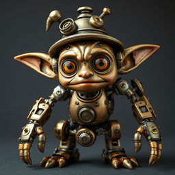 A detailed depiction of an autognome goblin, blending mechanical and fantastical elements