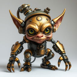 A detailed depiction of an autognome goblin, blending mechanical and fantastical elements