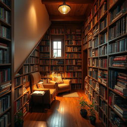 A cozy and enchanting library under the staircase