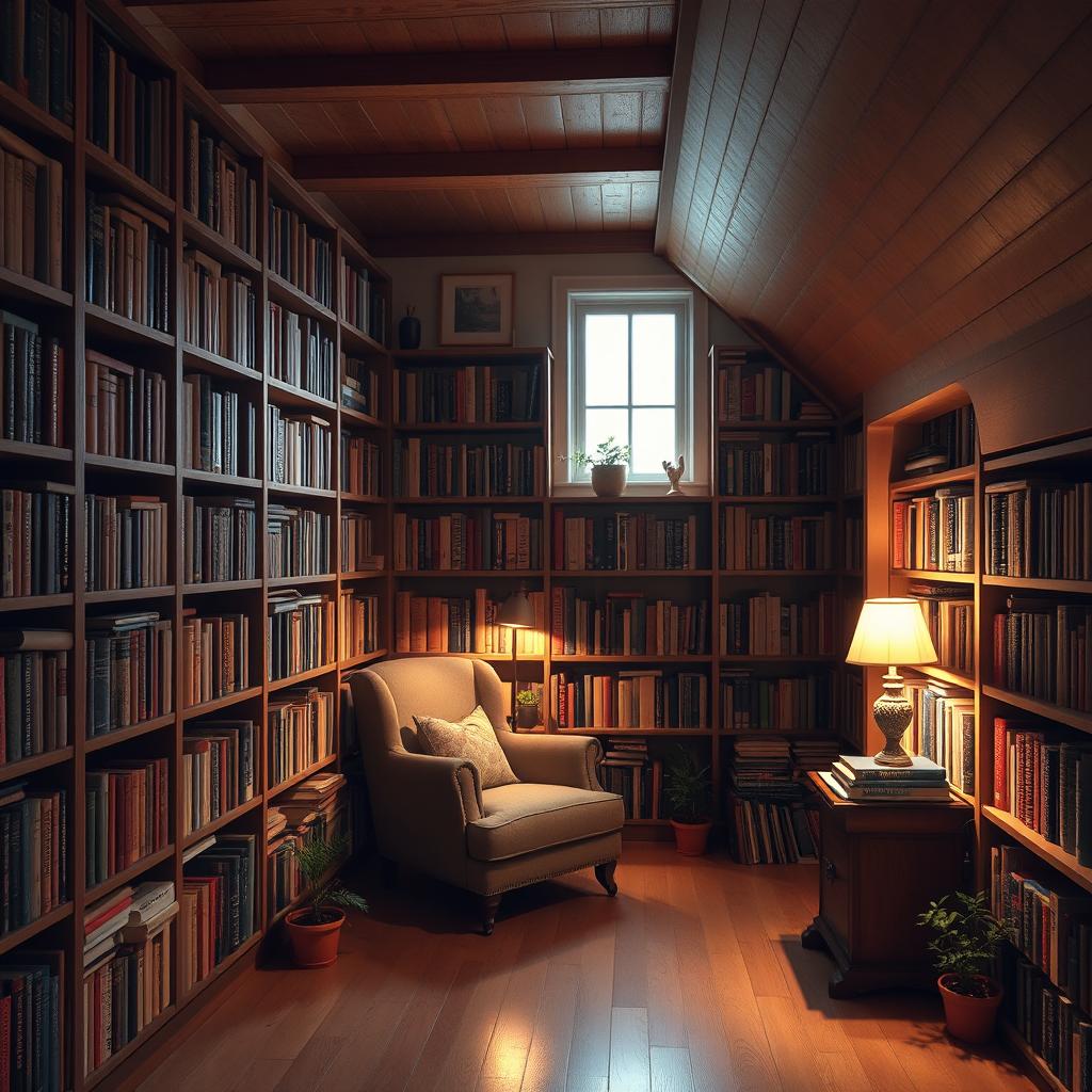 A cozy and enchanting library under the staircase