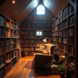 A cozy and enchanting library under the staircase