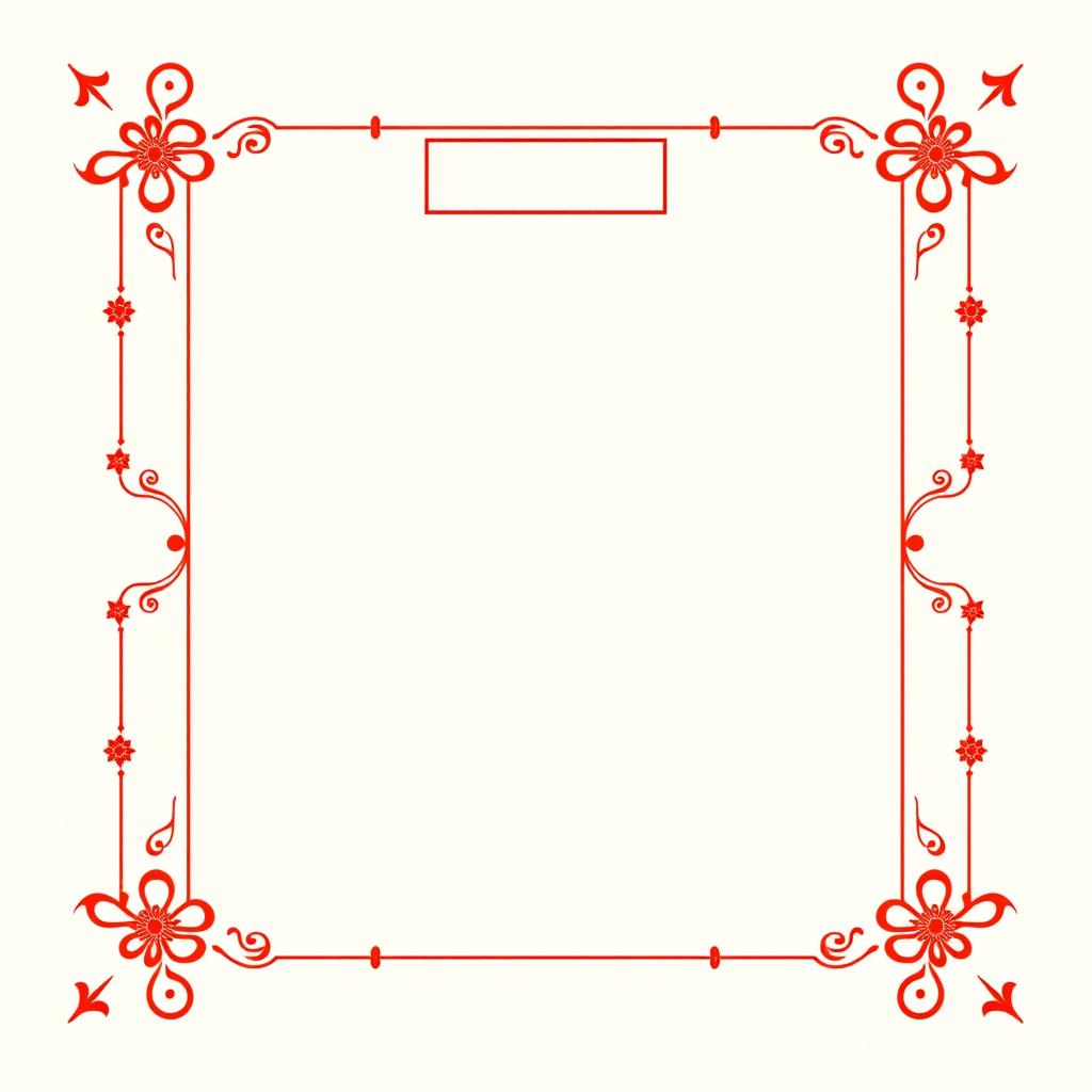 Design a narrow square border with minimal ornaments inspired by Hindu mythology, using fiery red colors