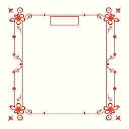 Design a narrow square border with minimal ornaments inspired by Hindu mythology, using fiery red colors