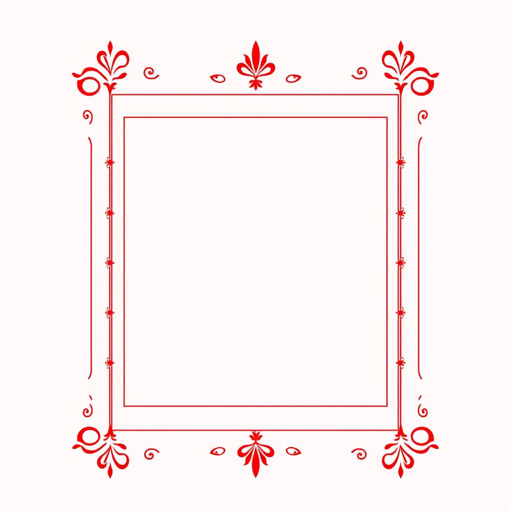 Design a narrow square border with minimal ornaments inspired by Hindu mythology, using fiery red colors