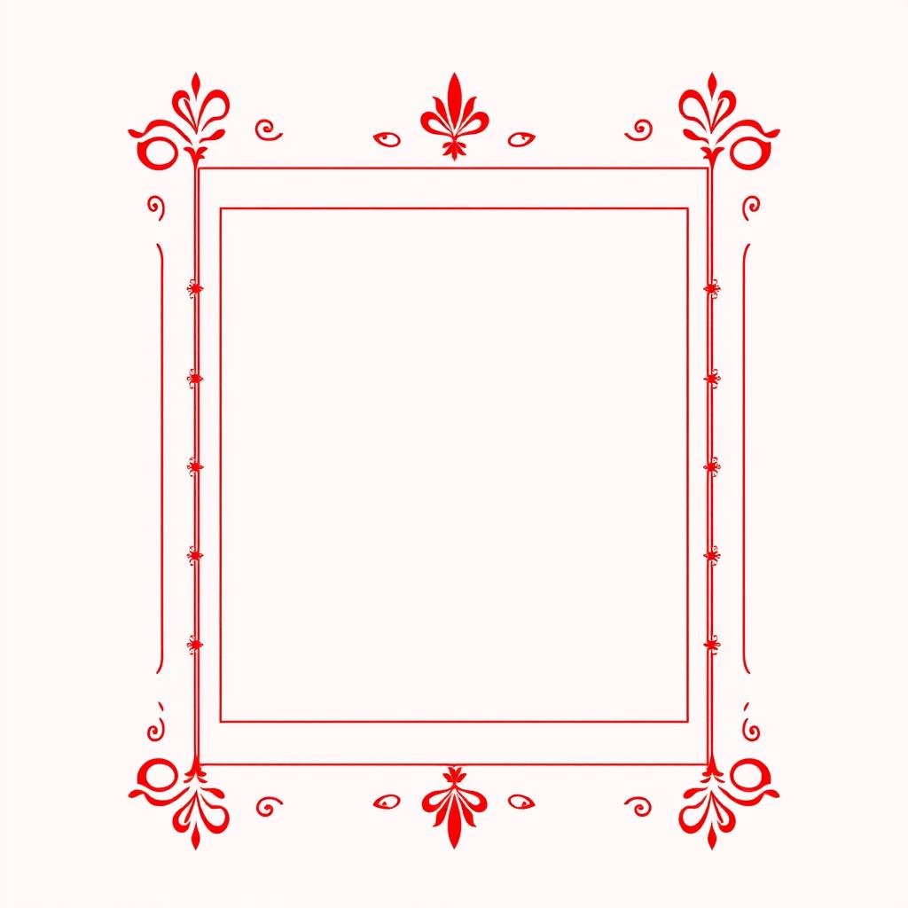 Design a narrow square border with minimal ornaments inspired by Hindu mythology, using fiery red colors