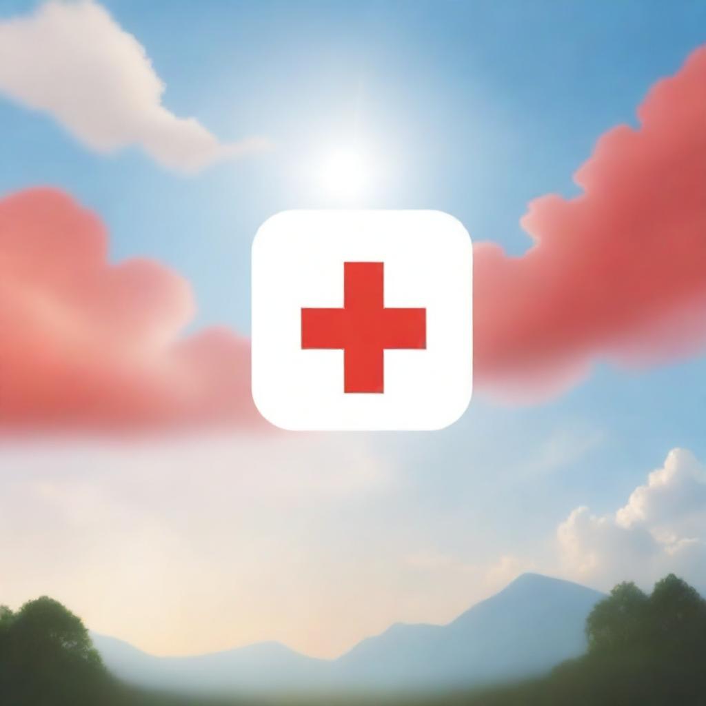 A portrait of the Red Cross Camillians logo on a serene and beautiful backdrop with 'God Bless' written dramatically in a radiant sky.