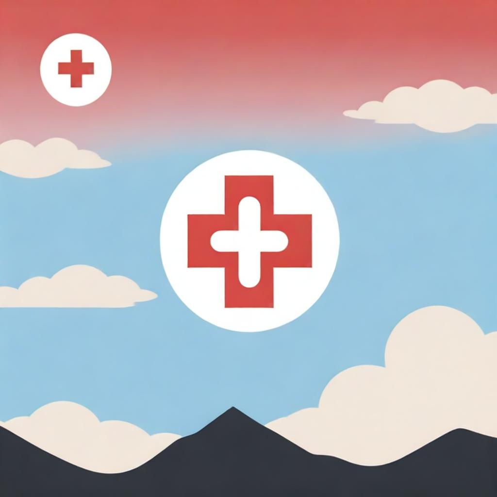 A portrait of the Red Cross Camillians logo on a serene and beautiful backdrop with 'God Bless' written dramatically in a radiant sky.