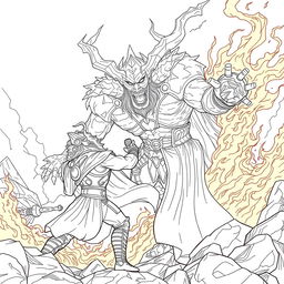 Illustrate Thor's epic battle with Surtur from 'Thor: Ragnarok