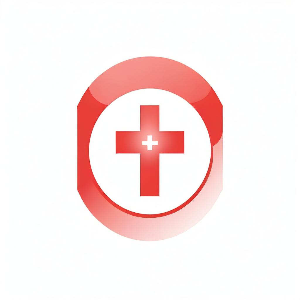 A logo featuring a red cross, Camillians symbol with the divine bless of a bright light illuminating it.