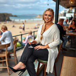 A curvy blonde woman with a sexy plait hairstyle