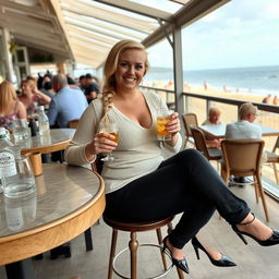 A curvy blonde woman with a sexy plait hairstyle