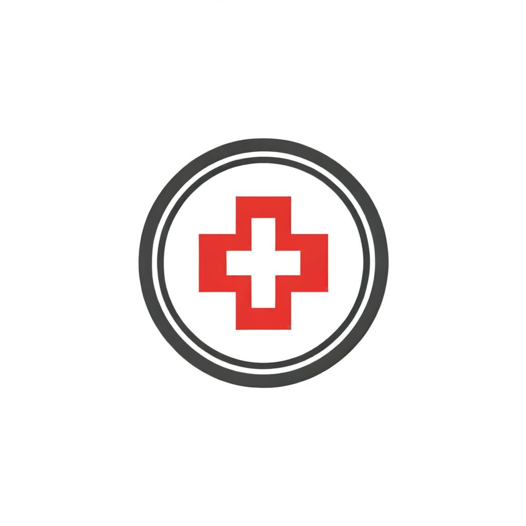 A logo featuring a red cross, Camillians symbol with the divine bless of a bright light illuminating it.