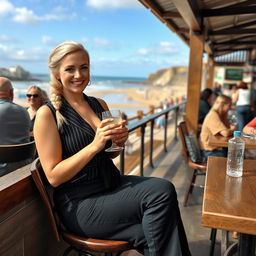 A curvy blonde woman with a sexy plait hairstyle