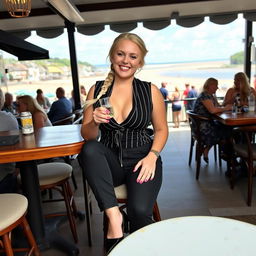 A curvy blonde woman with a sexy plait hairstyle