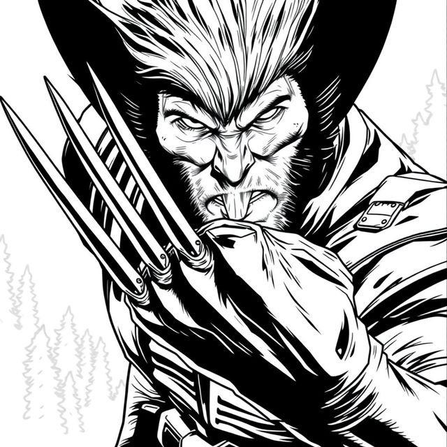 Detailed line-art illustration of Wolverine’s iconic first claw reveal