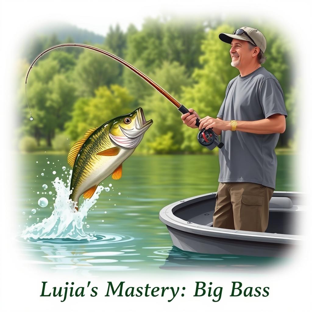 A man in a gray fishing T-shirt stands on a boat, throwing a fishing rod and reel into the water