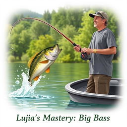 A man in a gray fishing T-shirt stands on a boat, throwing a fishing rod and reel into the water