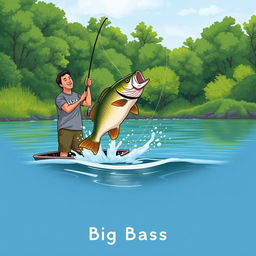 A man in a gray fishing T-shirt stands on a boat, throwing a fishing rod and reel into the water